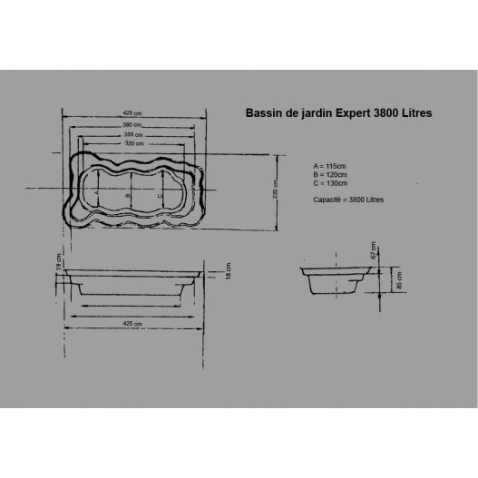 Bassin de jardin Préformé Expert 3800L schema