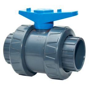 Vanne double union poignée bleue